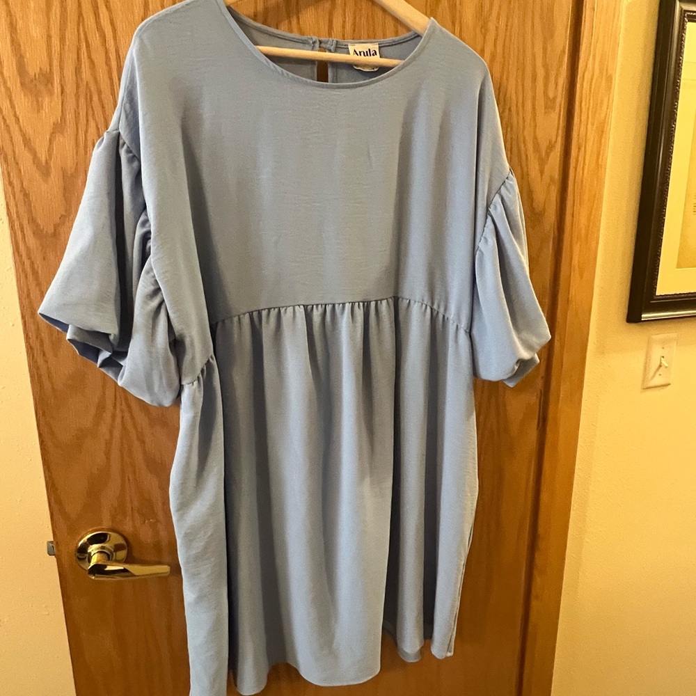 Arula Leah puff sleeve mini dress- powder blue
